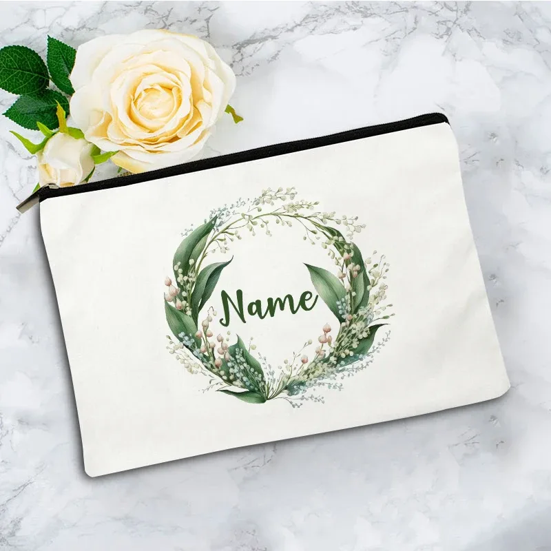 pochette zippée à motif floral pour femme, sac de voyage, organisateur en toile, trousse de maquillage, cadeau pour enseignant avec nom personnalisé lady f