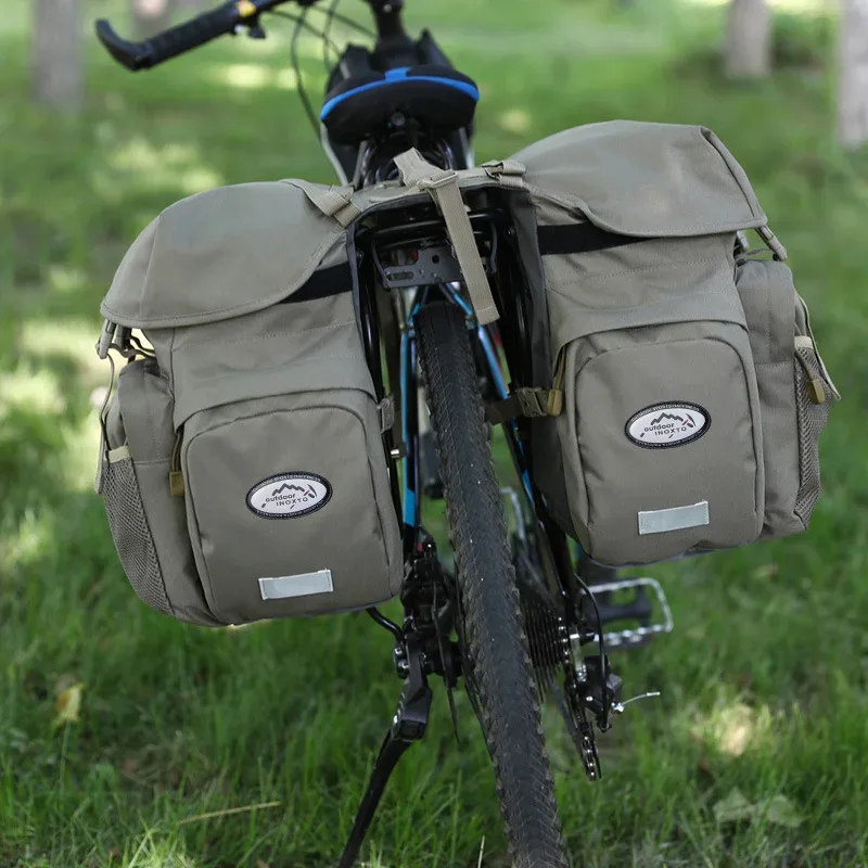 sac vélo nylon beige compartiments latéraux poche zip fermure kam hook grande capacité transport voyage cyclisme