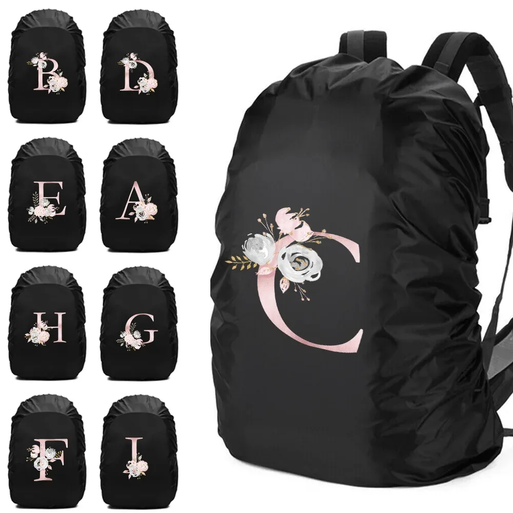 Housse de pluie imperméable pour sac à dos 20-70L, motif fleurs roses et lettres, pour sports de plein air, cyclisme, sécurité, mode, camping, randonnée