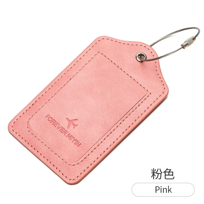 étiquette de bagage en cuir pu avec boucle de câble anti-perte et couvercle de protection de la vie privée intégré, adaptée aux bagages et sacs de voyage.