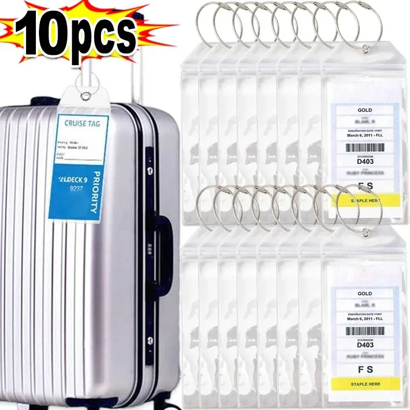 étiquettes de bagage de croisière, étanches, auto-scellantes, accessoires en plastique pvc transparent, anneau en acier inoxydable, étiquette de voyage de croisière, 1 à 10 pièces