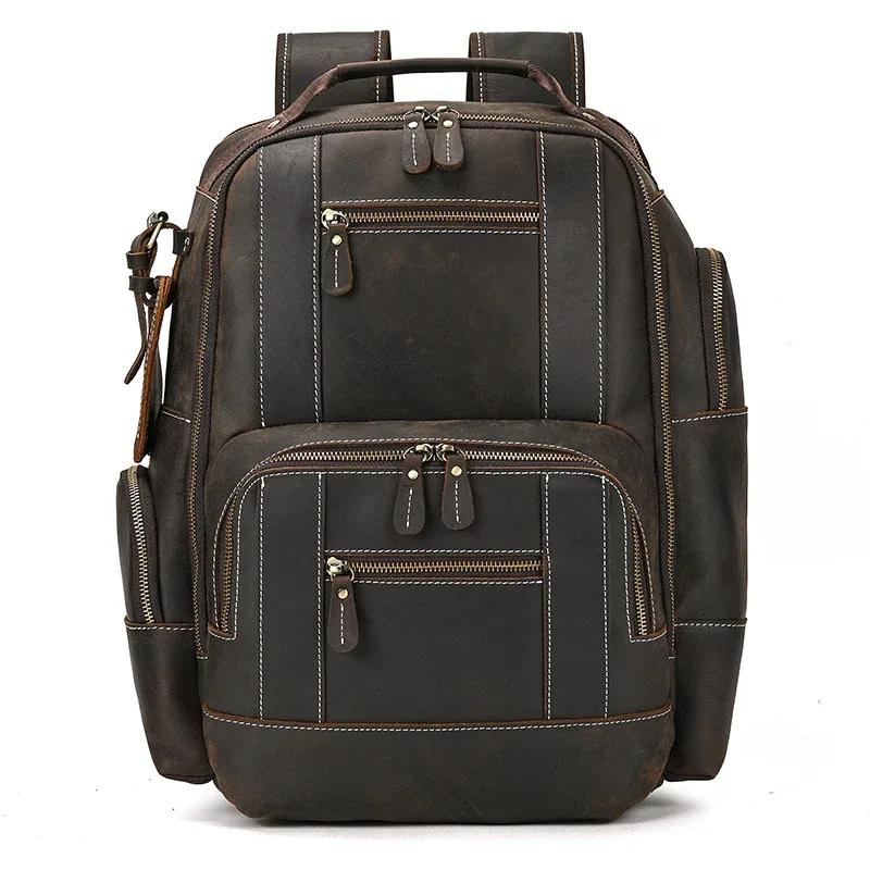 sac à dos de voyage en cuir véritable pour hommes, sac à dos de grande capacité, sacs à dos pour ordinateur portable masculin, mode de luxe, 15.6