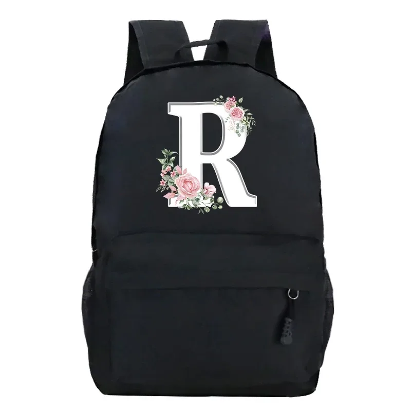étudiant dames rose floral alphabet blanc impression sac à dos femmes fleur harajuku cartables femme rose lettre sac à bandoulière