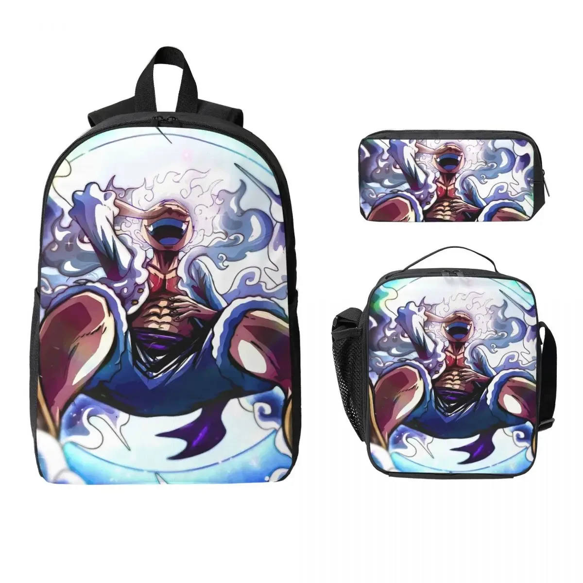 luffy in gear 5 sac à dos étudiant garçons filles bookbag sac d'école ordinateur portable sacs à bandoulière 3ps sac à déjeuner isolé trousse à crayons