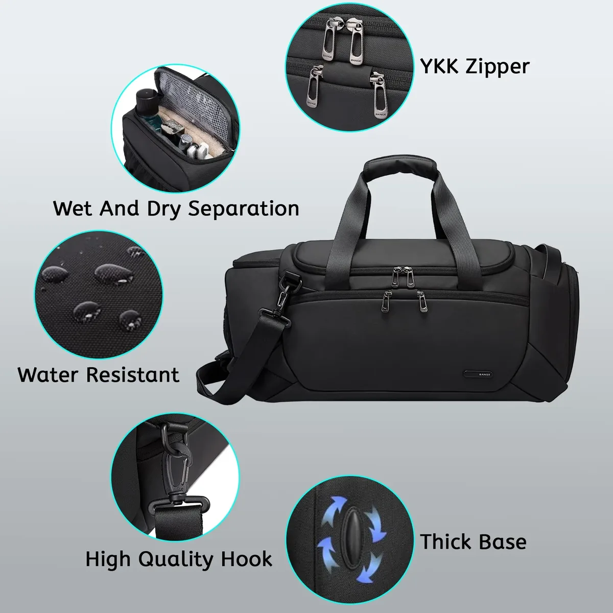 sac voyage sac voyage polyvalent polyester imperméable noir compartiment chaussures séparation sec humide format sacoche