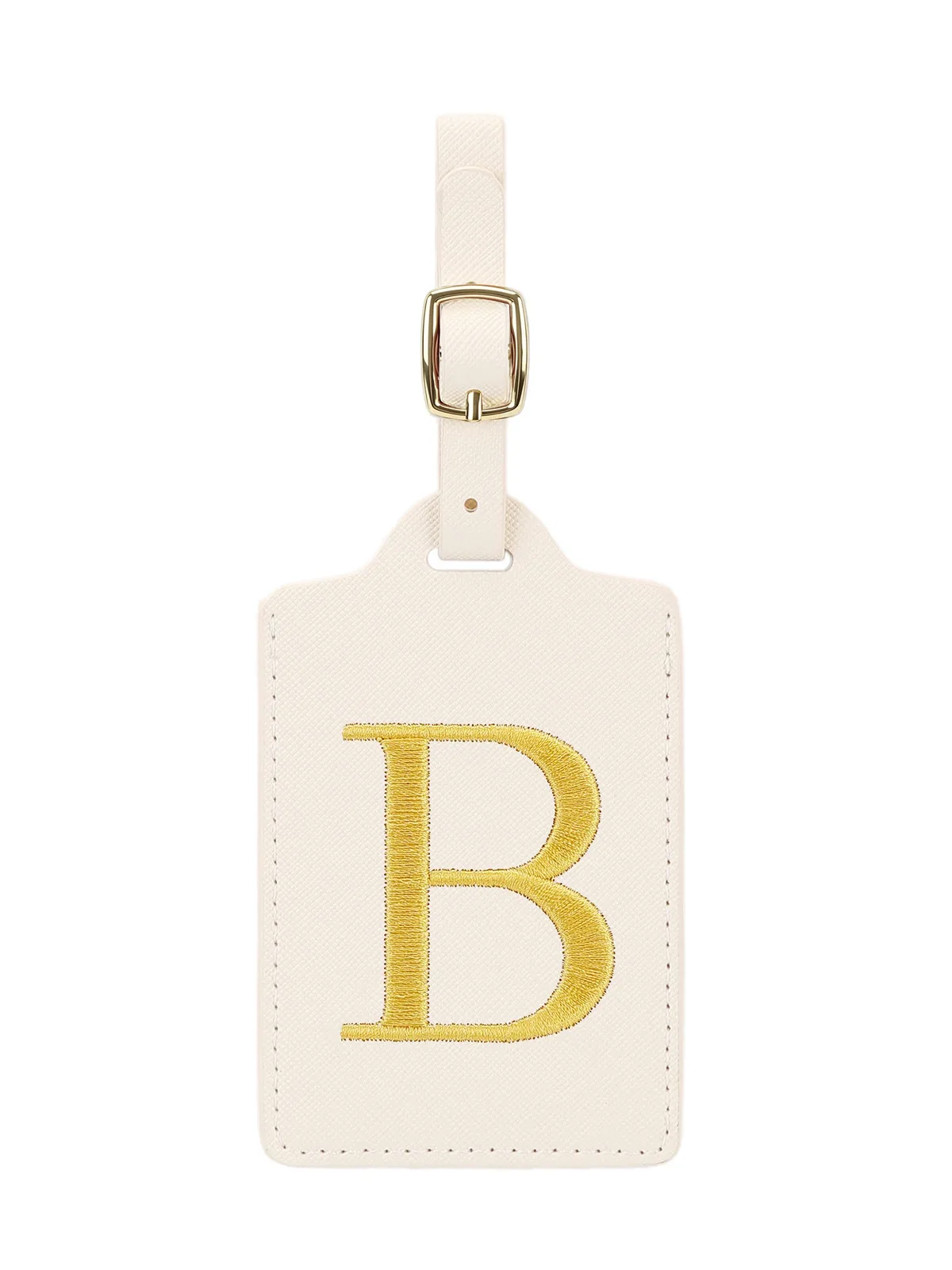 étiquette bagage polyester lettre dorée cuir blanc rectangulaire identification voyage unisexe alphabet fixation anneau métallique