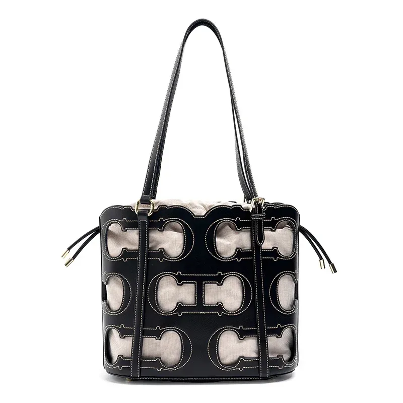 sac fourre-tout ajouré 2-en-1 ch pour femme, sac à bandoulière de luxe de créateur, sac seau rouge bordeaux pour le travail
