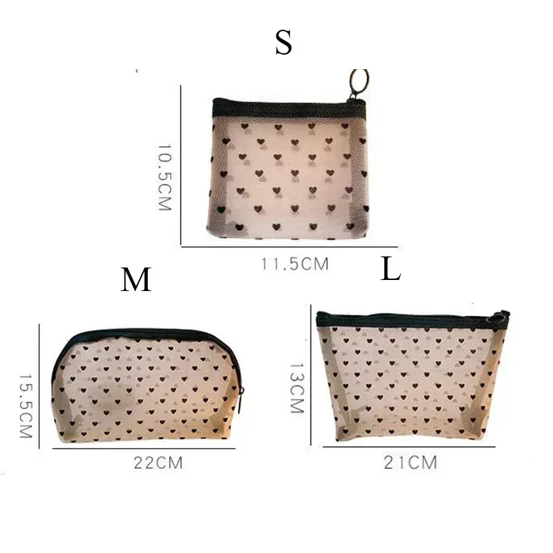 kit d'organisateur de maquillage translucide pour femmes, 1 pièce, sacs de toilette de lavage de voyage en forme de cœur, petite pochette cosmétique transparente