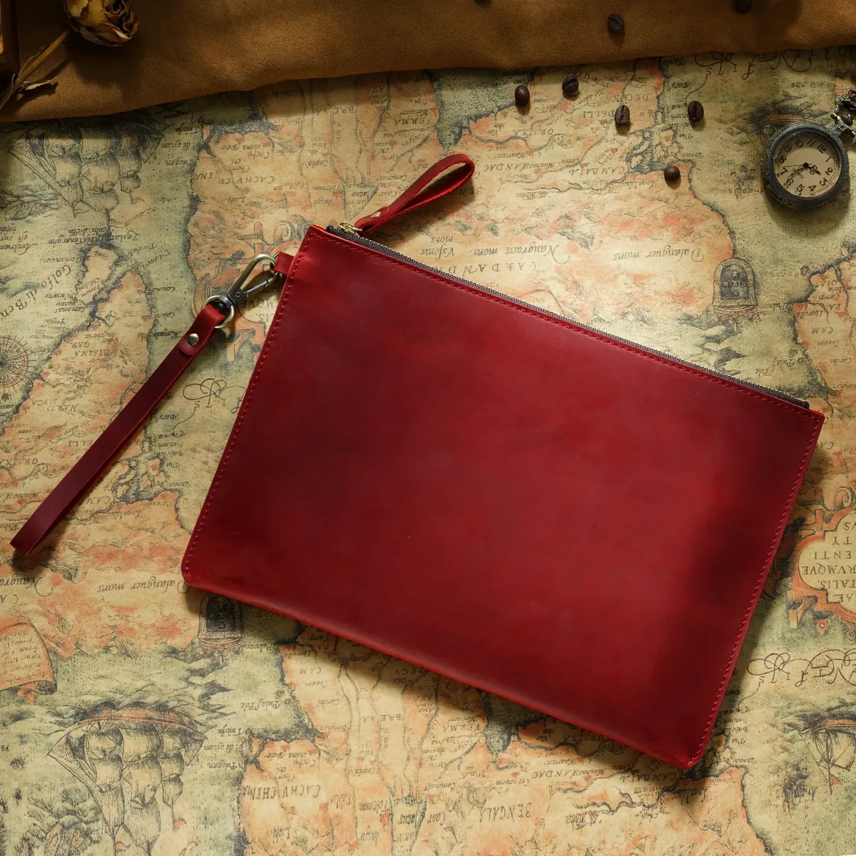 pochette de rangement de documents vintage en cuir véritable, avec fermeture éclair, porte-papier mince pour ipad mini et smartphone, bureau de voyage