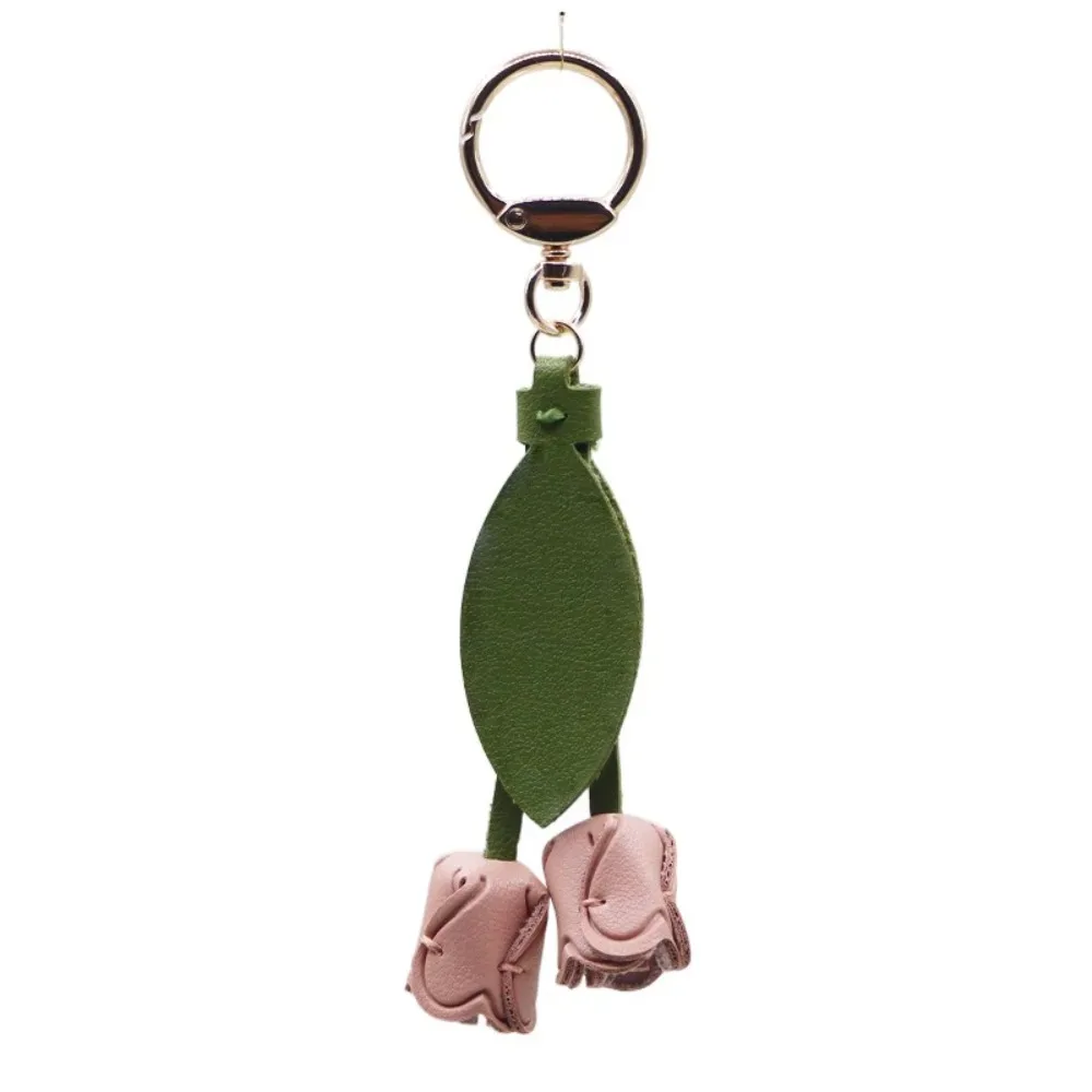pendentif de sac en forme de tulipe, en cuir pu, style coréen, décoration de sac à dos, breloques pour sac, accessoires assortis, porte-clés de voiture, pour femme