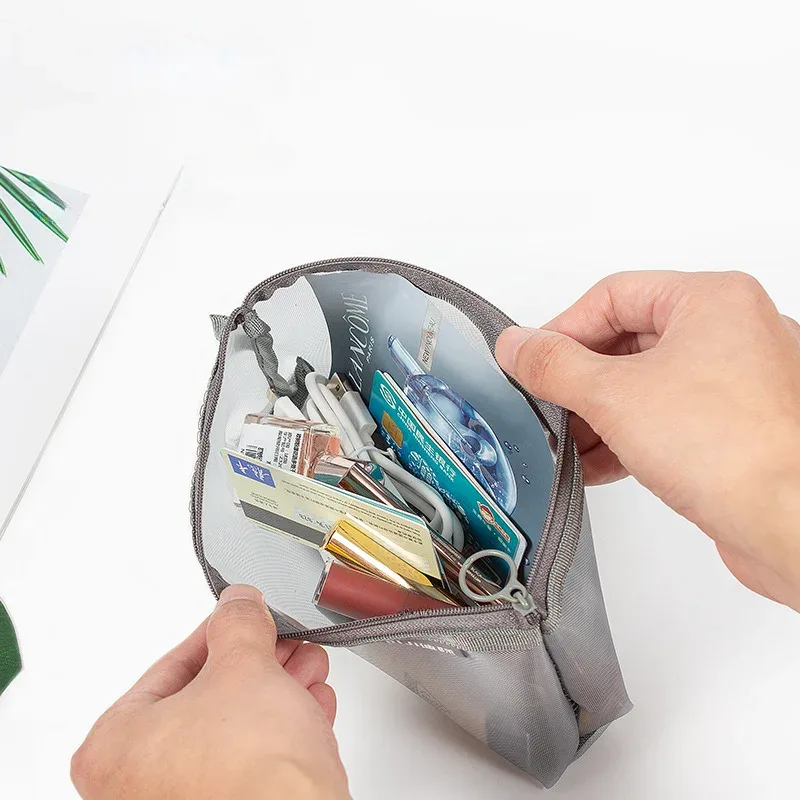 sacs de rangement portables de voyage, sacs à monnaie en nylon visible en maille, porte-monnaie de grande capacité, organisateurs de maquillage de toilette, pochette pour carte de crédit d'identité