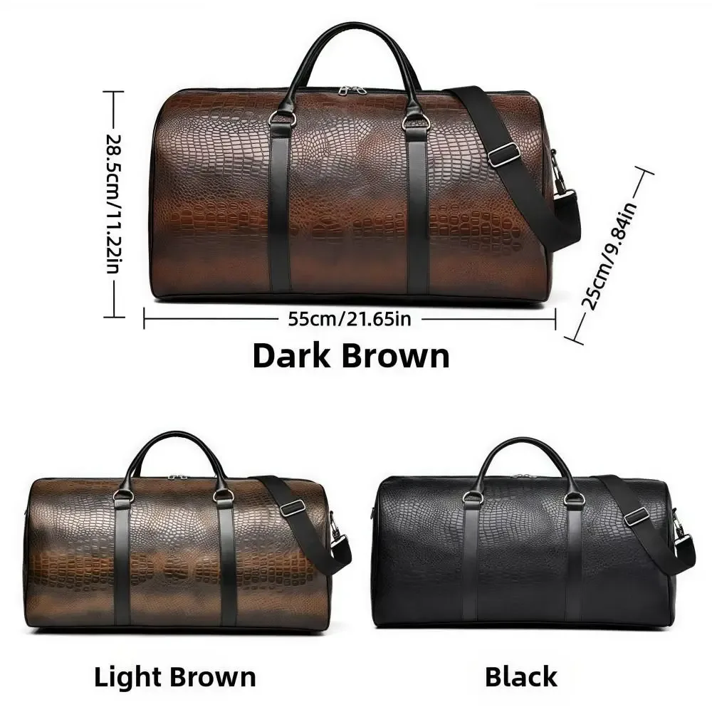 sac de voyage texturé crocodile grande capacité en cuir pu, bagage de vacances rétro durable, sac à main pour voyages d'affaires homme femme