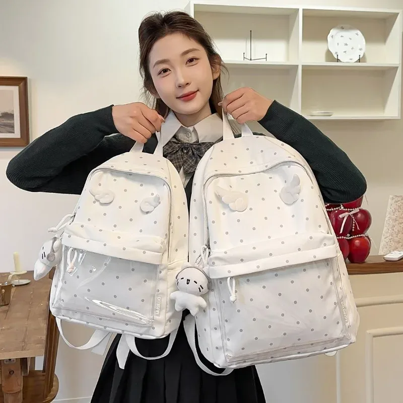 sac à dos bleu à pois, sac d'école classique unisexe, matériau en nylon, style jeune, capacité de 20 à 35 l, capacité pour ordinateur portable de 14 pouces