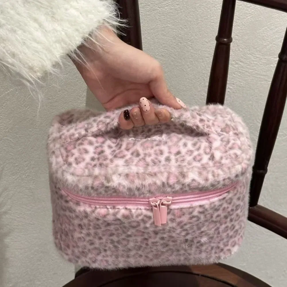 nouvelle trousse de maquillage portable avec fermeture éclair, étui de rangement multifonctionnel, sac à main léopard pour femmes et filles