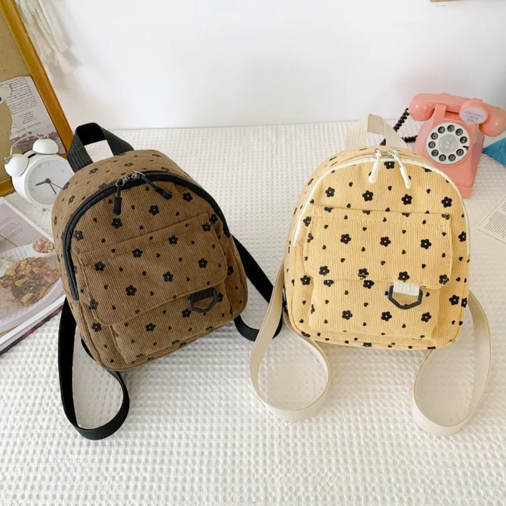 petits sacs à dos imprimés de fleurs, légers, à poches multiples, en velours côtelé, mini sac à dos pour dames, mode femmes, sac à bandoulière 4 couleurs