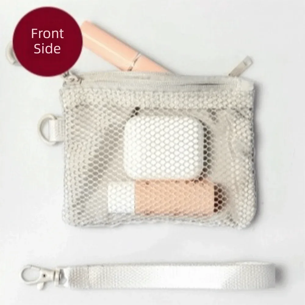 sac de rangement en maille légère, sac à cosmétiques en polyester de couleur unie, multifonctionnel avec fermeture éclair, pochette de maquillage à usage polyvalent