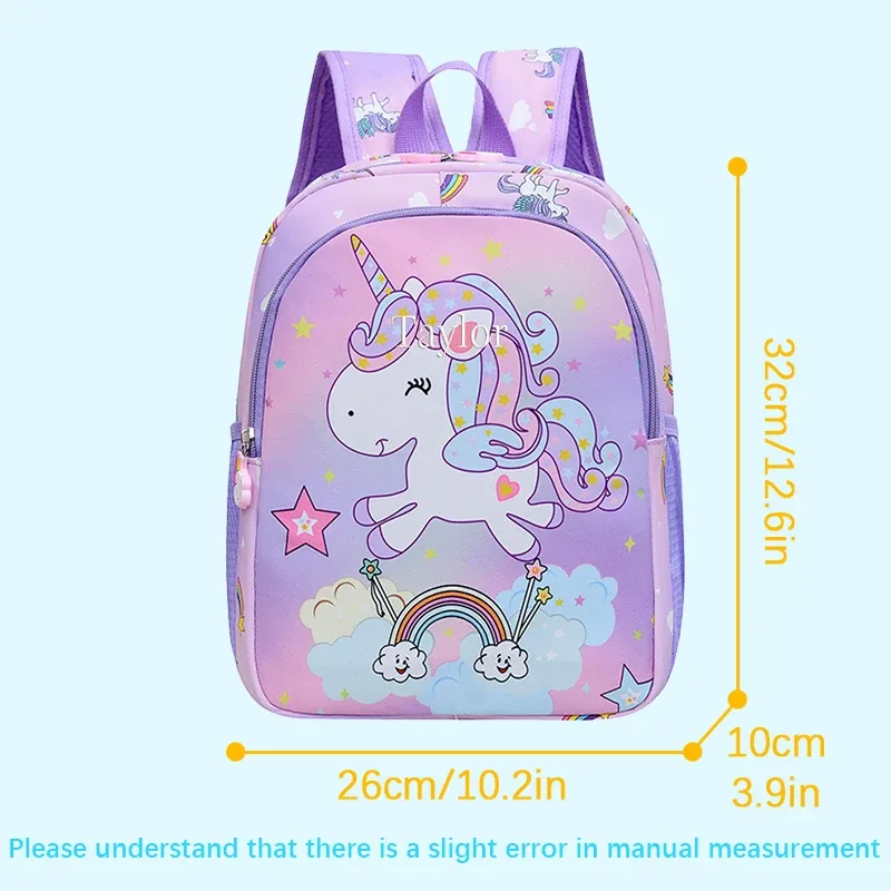sac à dos décontracté à double bandoulière, élégant, avec imprimé licorne arc-en-ciel de dessin animé brodé personnalisé, disponible en 4 couleurs