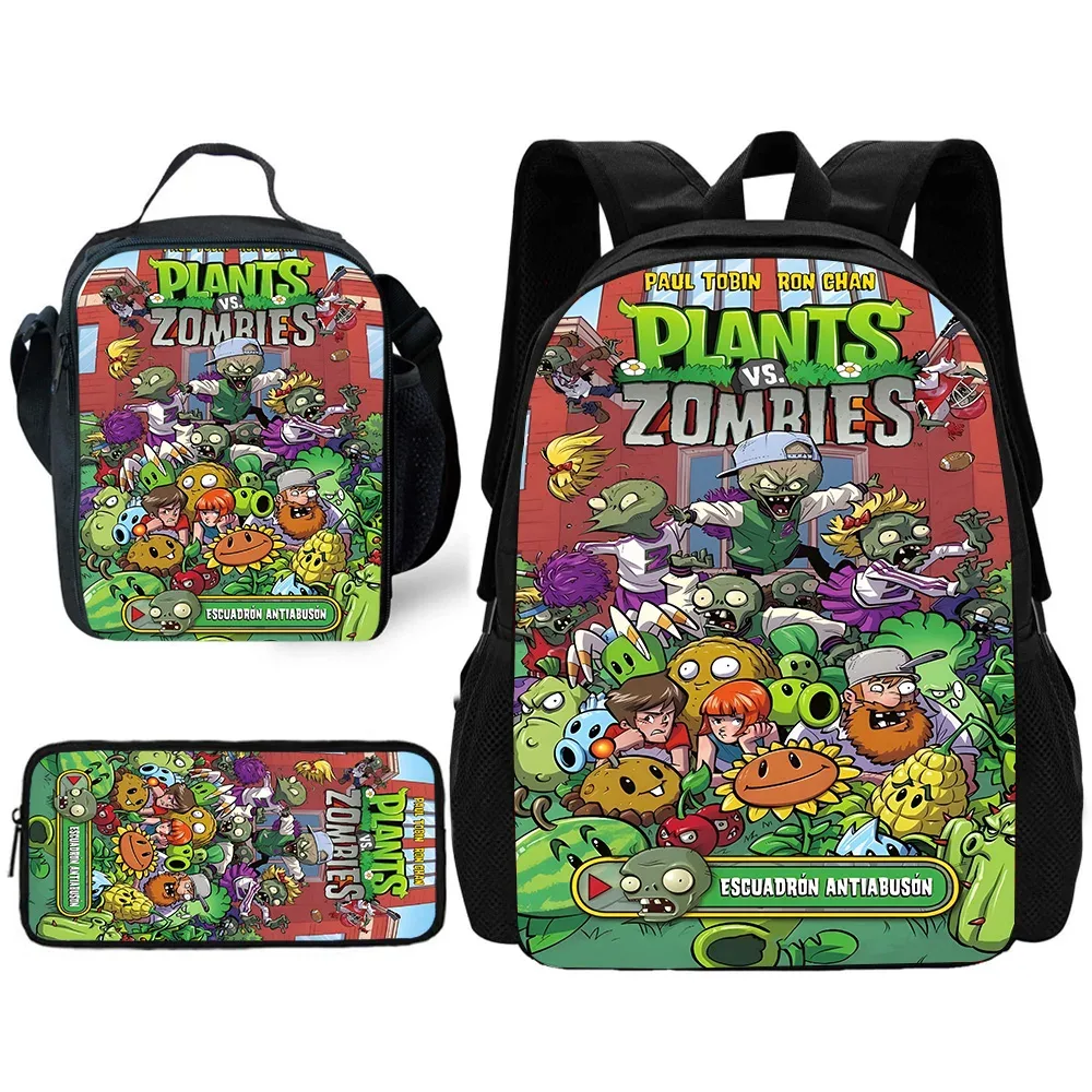 jeu chaud pour enfants pour p-plantes vs z-zombiess, sac à dos d'école avec sacs à déjeuner, sacs à crayons, sacs d'école pour garçons et filles, meilleur cadeau