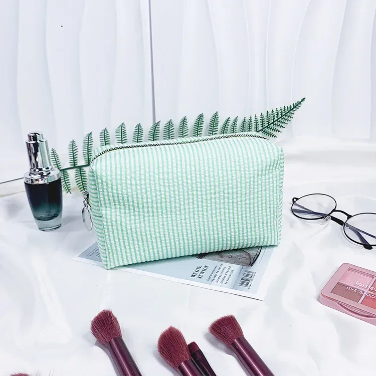 sacs à cosmétiques à volants pour femmes, sacs de rangement à rayures rose/violet, sacs de maquillage pour dames avec fermeture éclair, sac de voyage, trousse de maquillage