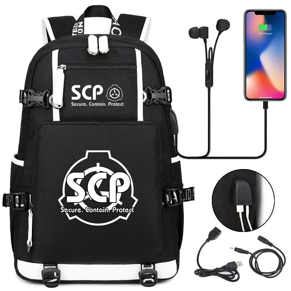 sac à dos scp foundation cartable noir, sacs d'école de dessin animé pour enfants adolescents, sac à dos de voyage scp, sacs initiés par ordinateur portable usb