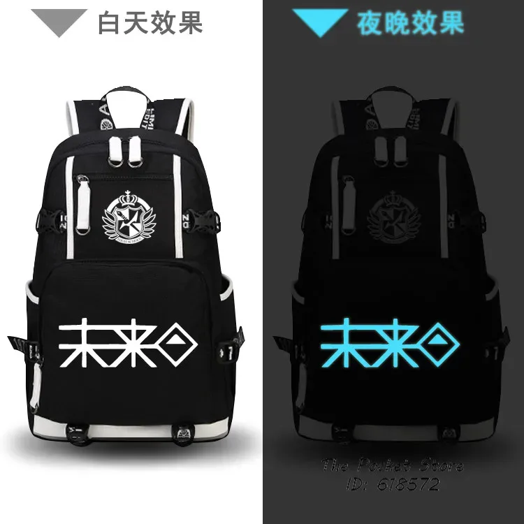 sac dos toile oxford noire dessin animé monokuma couronne ailes capacité 20 35 litres port usb bandes renfort blancs