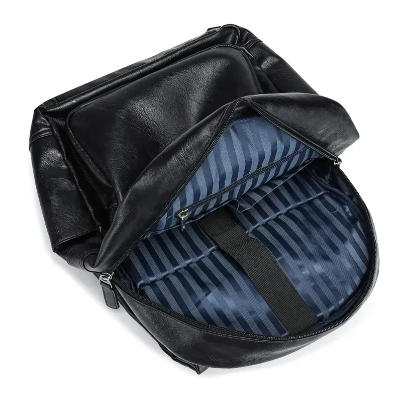 sac à dos de luxe en cuir pu pour hommes, sac à dos de voyage de grande capacité pour ordinateur portable de 15 pouces, sac à dos à rabat à la mode, sac de randonnée et de camping