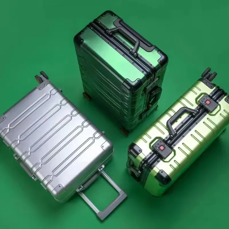 valise de voyage en alliage aluminium-magnésium pour hommes, bagage à roulettes pour affaires, bagage cabine à roulettes.