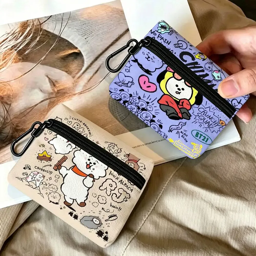 petite bourse à monnaie mignonne bt21 en tissu oxford, pochette de rangement multi-usages pour clés, cartes, pièces de monnaie