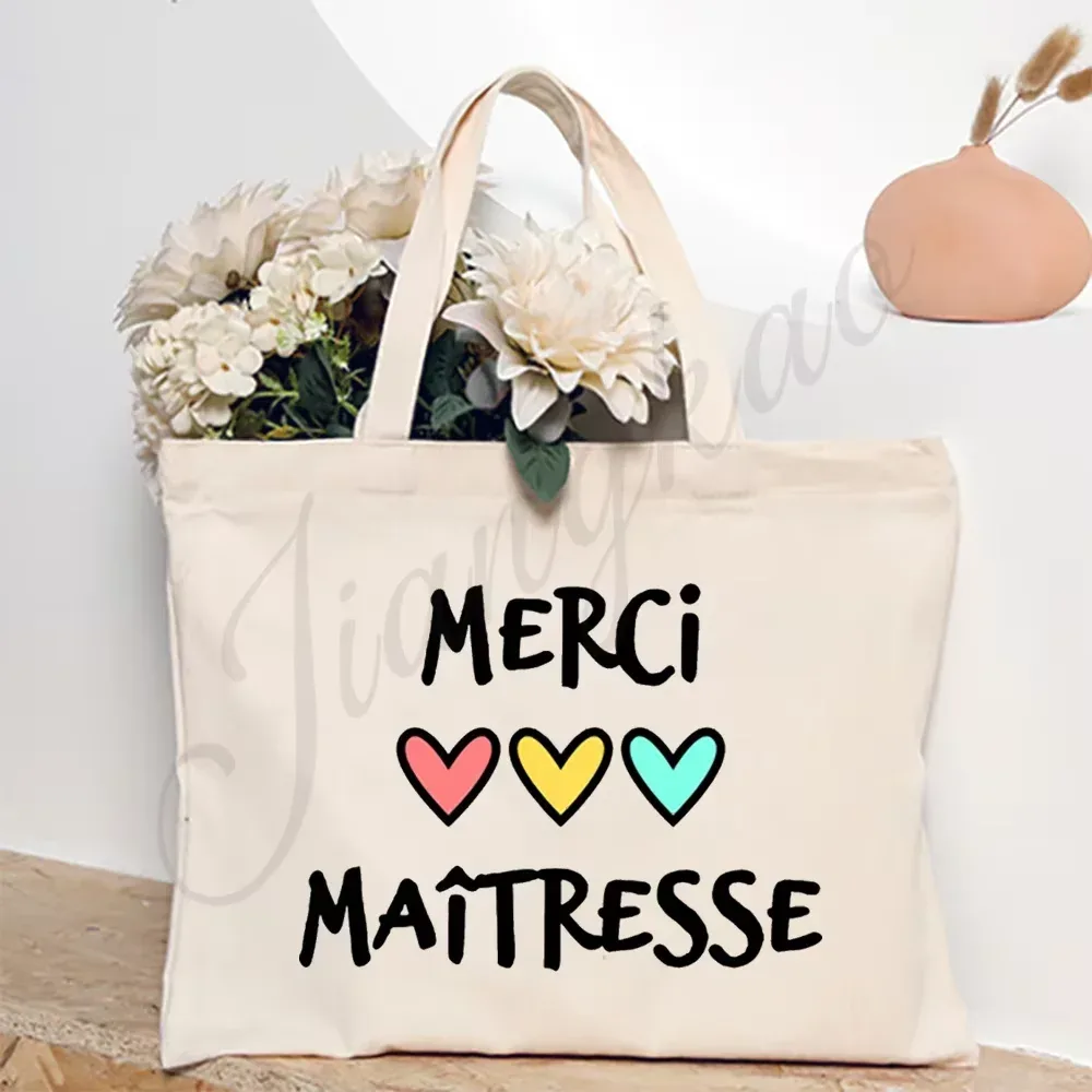 merci enseignant français impression femmes sac à bandoulière toile sacs à provisions femmes sacs à main sac fourre-tout réutilisable meilleurs cadeaux pour maitresse