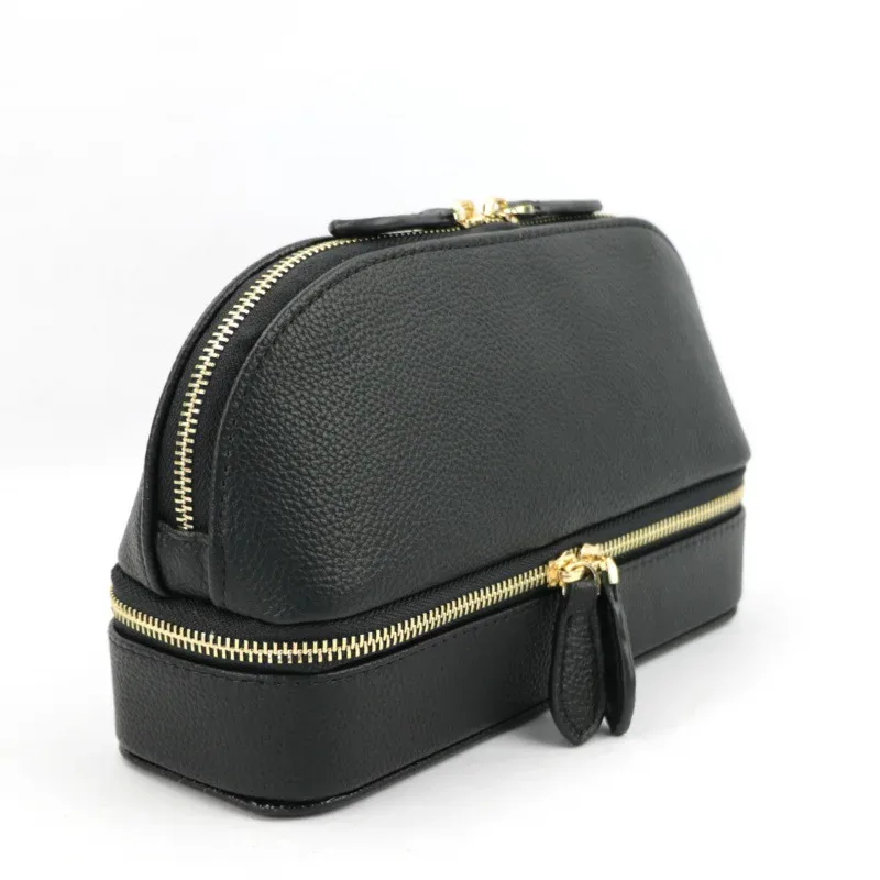 trousse cosmétiques cuir grainé noire zip doré lettres mb voyage maquillage bijoux transport demi professionnelle usage journalier