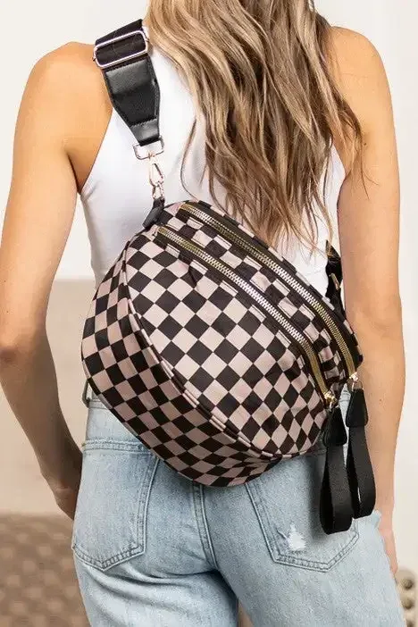 sac banane à carreaux pour femmes, sac banane décontracté, grande capacité, sangle réglable, sac à bandoulière simple pour maman, fourre-tout de voyage quotidien