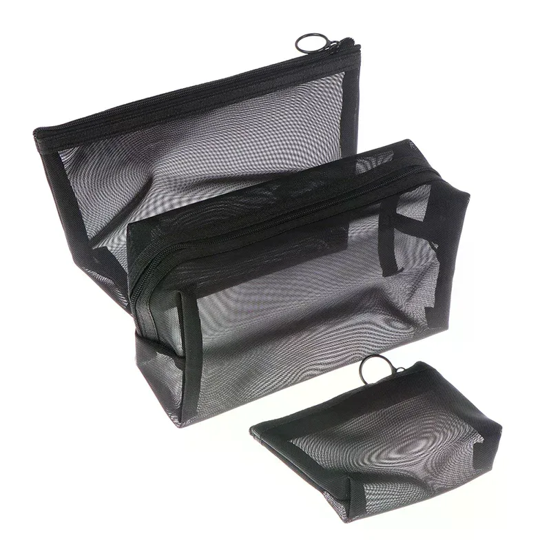 trousse de maquillage transparente en maille à 3 tailles, organisateur de rangement, pochette de voyage pour femmes, sac cosmétique décontracté à fermeture éclair, trousse de toilette