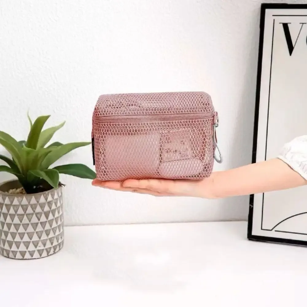pochette de rangement décontractée en nylon avec fermeture éclair, sac à cosmétiques en maille, pochette multi-usage en maille pour femme
