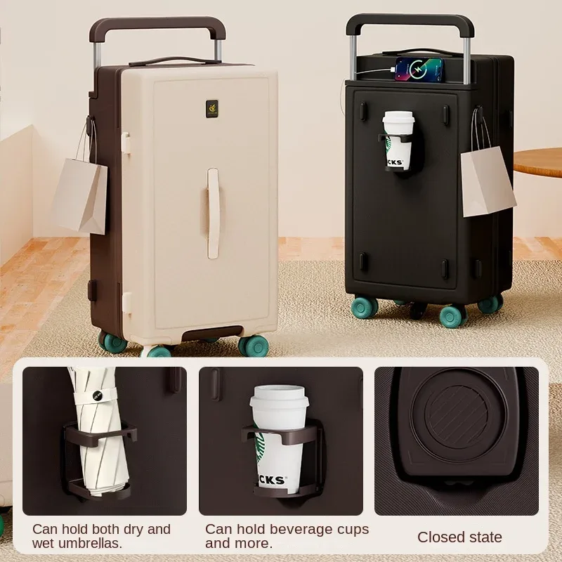 valise multifonctionnelle ko-ku avec porte-gobelet, 20-28 pouces, tige de serrage large, grande capacité, valise de voyage, fermeture éclair anti-explosion