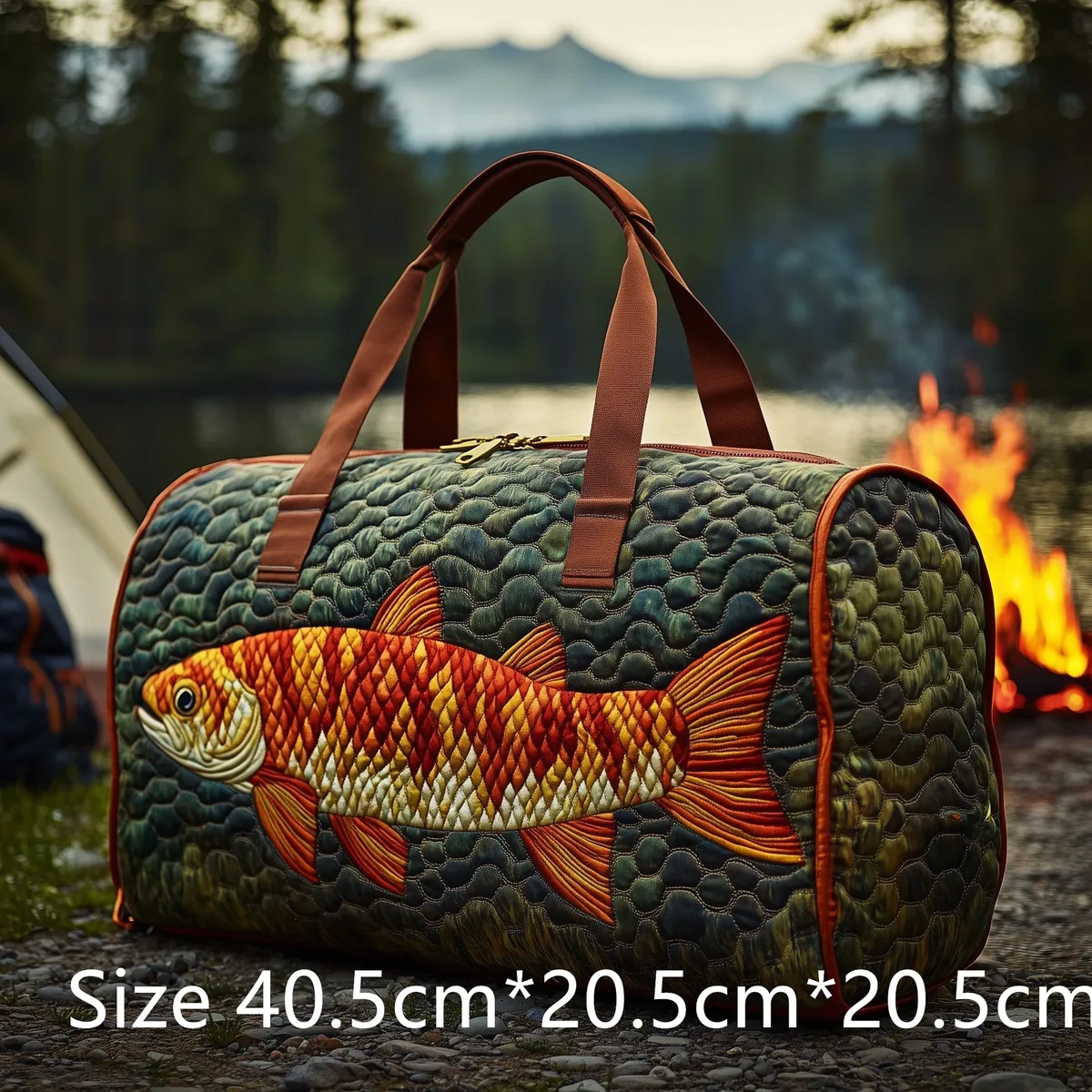 sac de voyage matelassé pour la pêche à la truite, sac de sport imperméable pour l'extérieur avec imprimé poisson 3d, sac de week-end pour le camping, cadeau pour pêcheurs