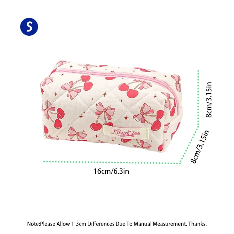 trousse polyester fleur cerises rubans rose fond blanc fermeture éclair voyage maquillage cosmétiques femme