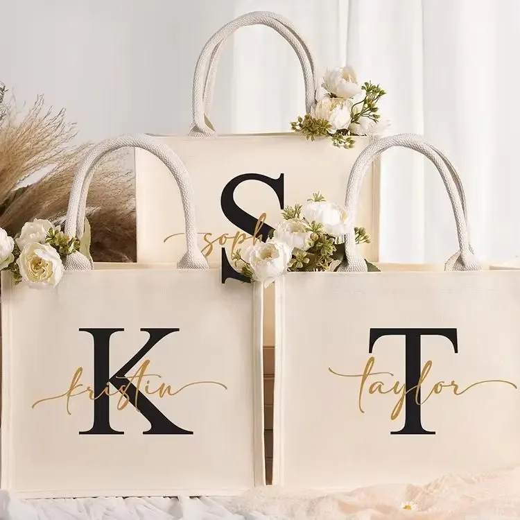 sac fourre-tout de mariage personnalisé avec logo et nom, grand sac de courses en toile