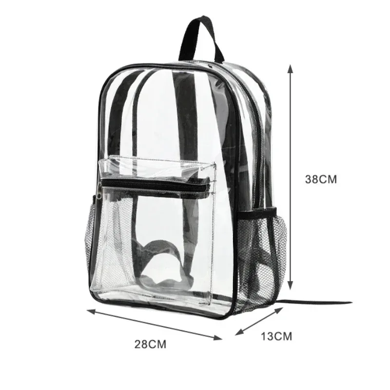 sac à dos transparent de grande capacité, décontracté, fermeture éclair, étanche, sac d'école, sac à dos visible en pvc, sac de voyage pour femmes