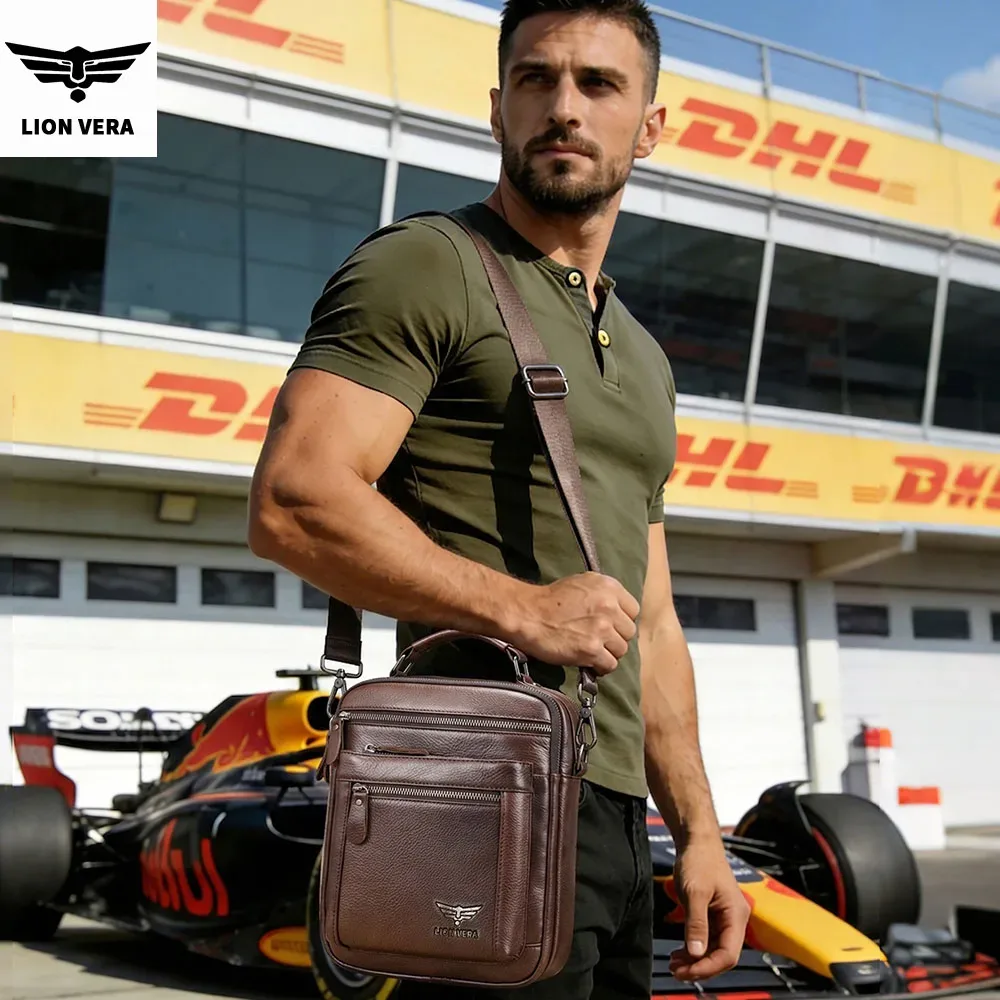 sac à bandoulière pour homme lion vera, sac à fermeture éclair pour téléphone portable, grande capacité, sac de voyage en cuir véritable, sac bandoulière pour affaires
