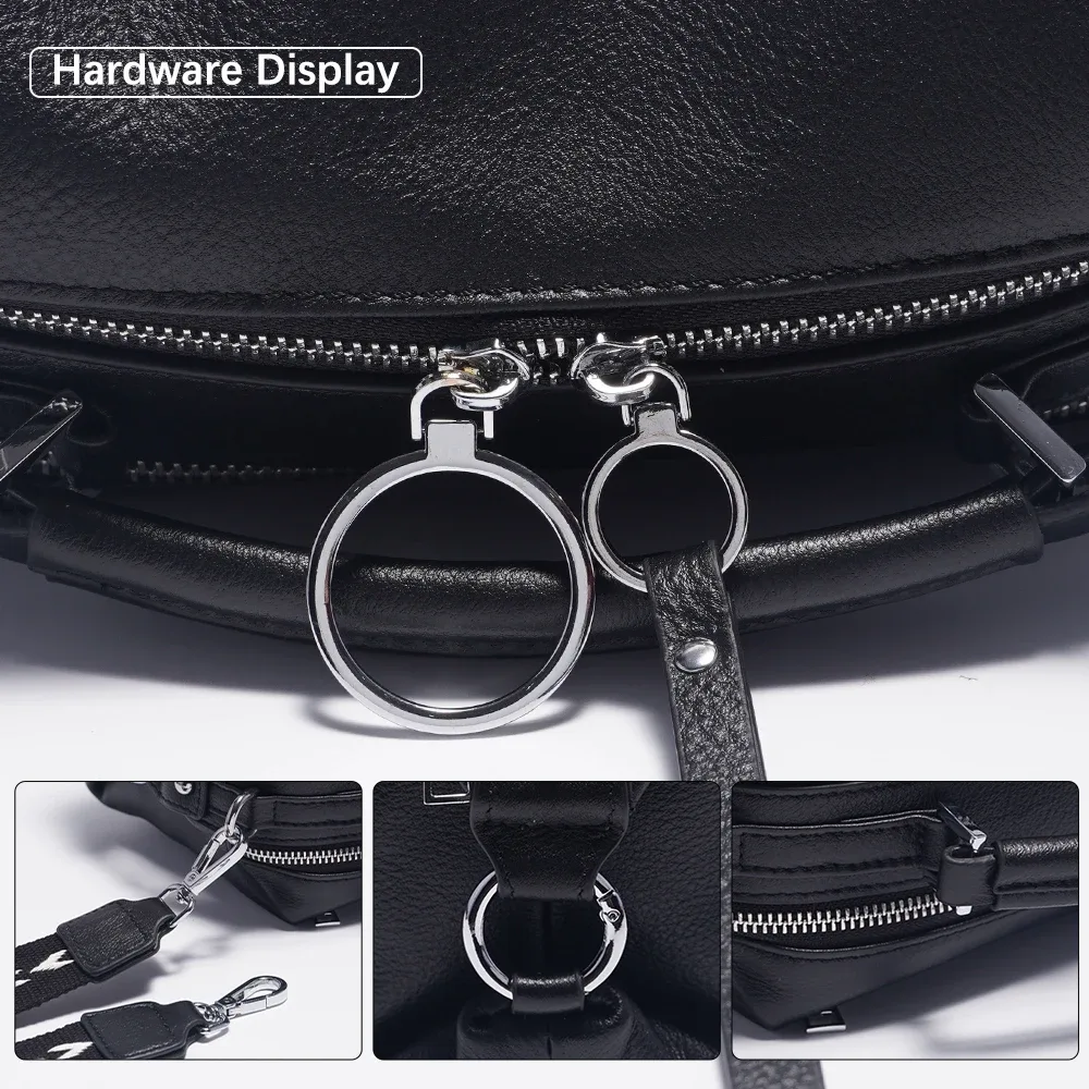 zency – sac à bandoulière noir de créateur pour femmes, sac à main en cuir véritable 100%, taille moyenne pour la vie quotidienne avec deux sangles