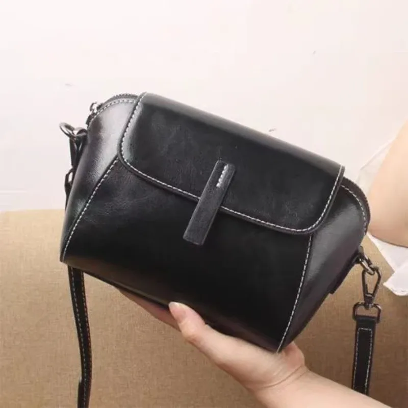 sac à main en cuir de vachette pour femme, petit sac de téléphone à la mode, sac à bandoulière de haute qualité, sac lancé polyvalent et simple, avertissement à l'huile