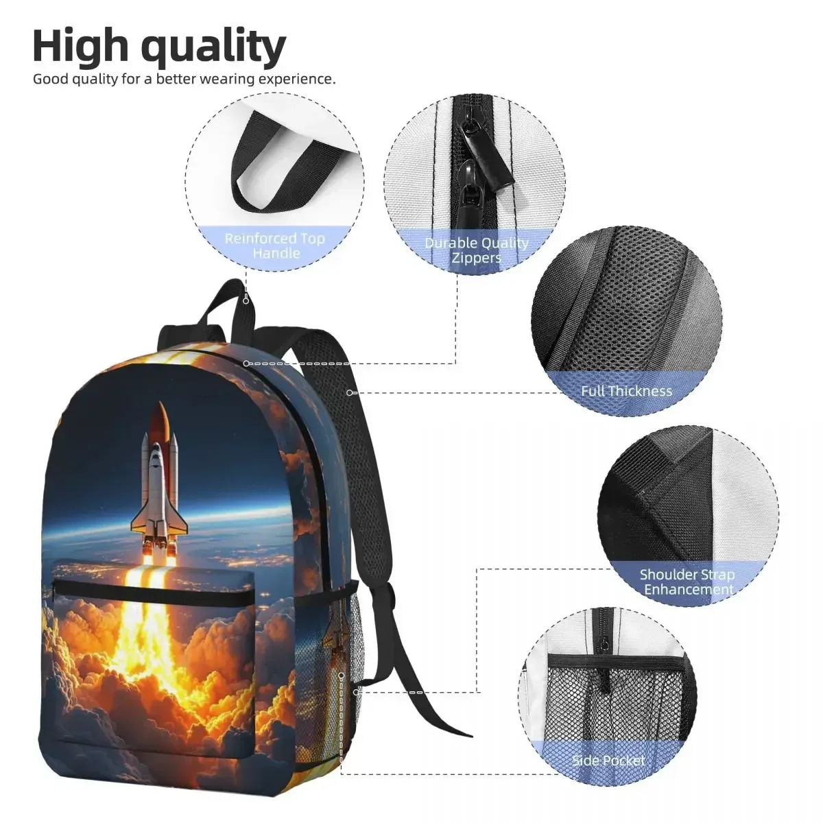 sac à dos pour étudiants space shuttle rocket, sac d'école, sac à dos de randonnée, sac de voyage pour garçons et filles, sac à bandoulière