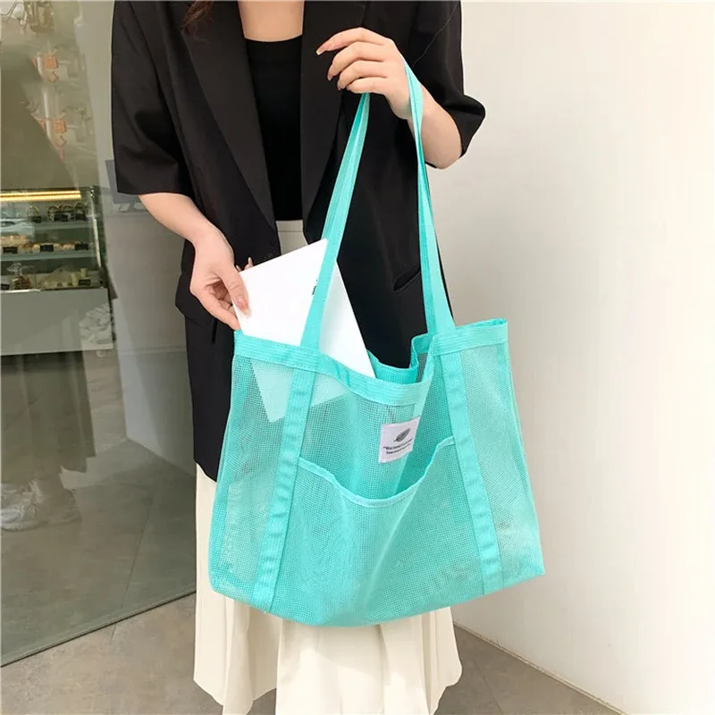 sac à bandoulière en maille transparente pour femmes, fourre-tout portable à la mode pour shopping voyage plage, fourre-tout en filet