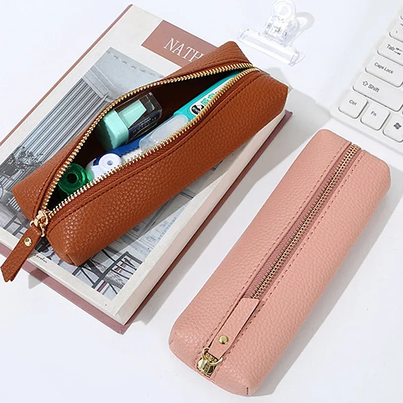 pochette à stylos personnalisée en cuir pu tendance, vente en gros, trousse à crayons zippée pour étudiants, sac de rangement professionnel diy, cadeau de papeterie en dropshipping