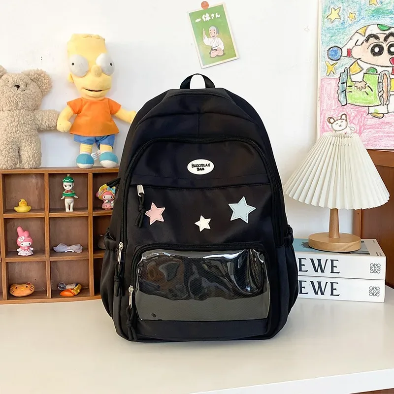 sac à dos en nylon transparent de grande capacité pour étudiante, sacoche polyvalente japonaise mignonne