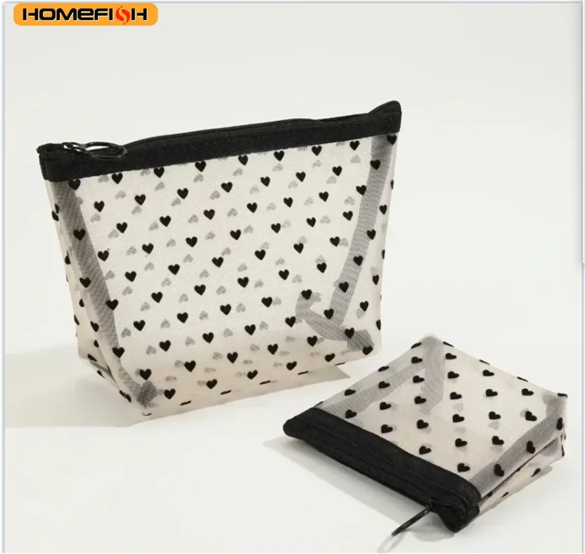homefish trousse de toilette transparente en maille à motif cœur, pochette de rangement multifonctionnelle portable pour femmes, pour le rangement des rouges à lèvres