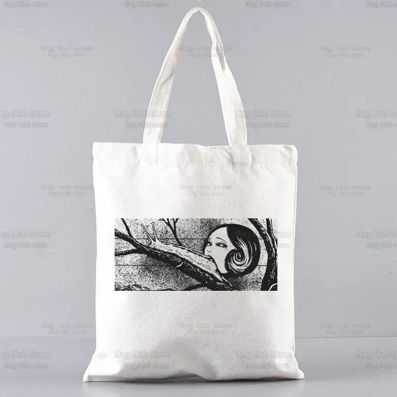 junji ito japonais manga graphique dames sacs à main tissu toile sac fourre-tout shopping voyage femmes eco réutilisable épaule