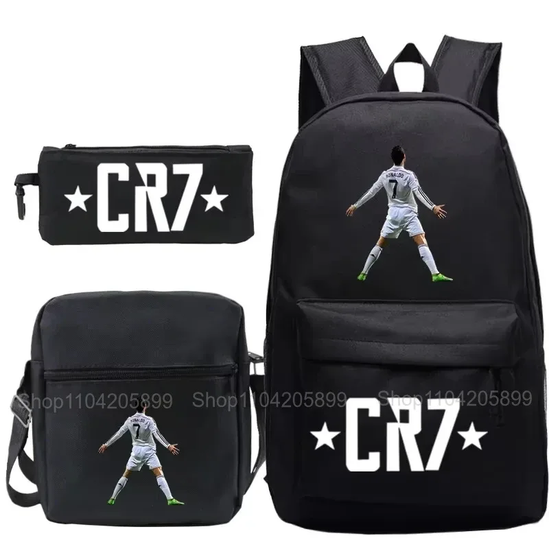 sacs à dos cr7 ronaldo pour garçons et filles, 3 pièces, sacs d'école, sac à bandoulière, trousse à crayons, capacité pour ordinateur portable, sac à dos de voyage quotidien, cadeau