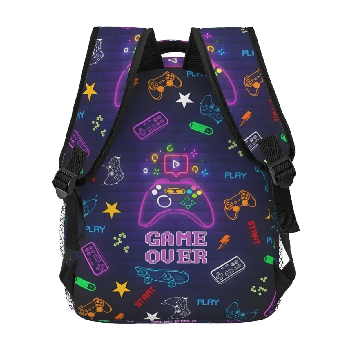 sac dos toile noir motif jeux vidéo multicolore fermeture éclair 20 35 litres polyester polyvalent voyage école week end vacances randonnée camping