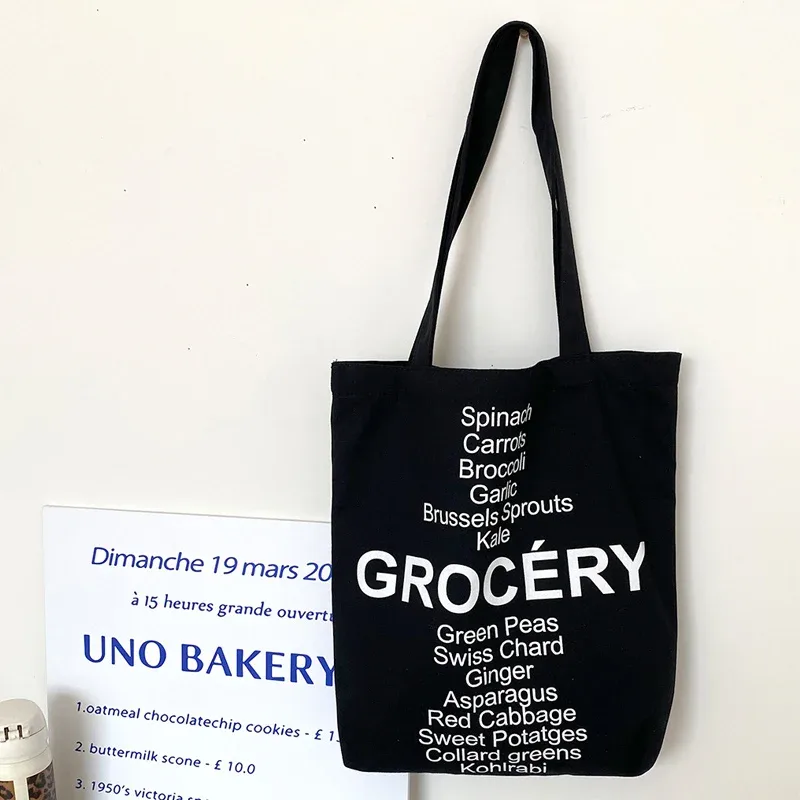 sac de shopping pour femmes, design de liste d'épicerie, sac à bandoulière de couleurs mignonnes pour dames, sac à main en toile écologique, fourre-tout en tissu de coton réutilisable